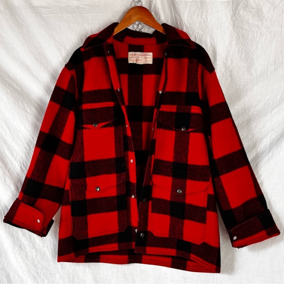 Filson Vintage Mackinaw Wool Cruiser Jacket Mens M L Buffalo Check Red Black - Picture 7 of 16